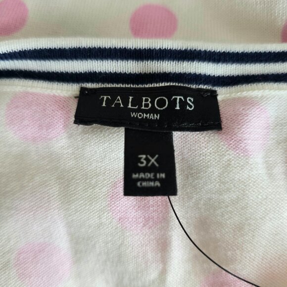 Talbots Plus Sz 3X Cardigan Sweater Cotton Blend Lightweight Pink Polka Dot NEW - Picture 7 of 8